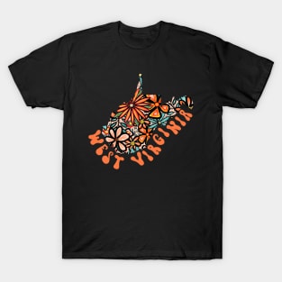 West Virginia State Design | Artist Designed Illustration Featuring West Virginia State Filled With Retro Flowers with Retro Hand-Lettering T-Shirt